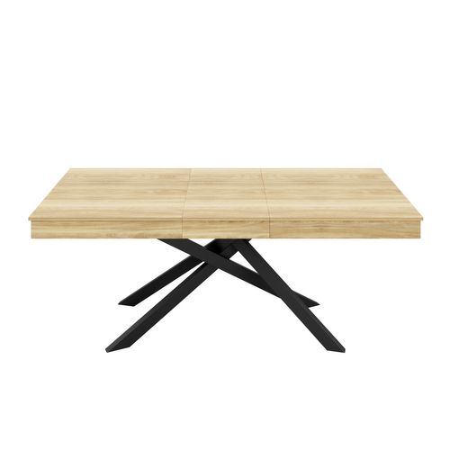 Table à Manger Extensible 140/180x80 Cm Avec Plateau Épais, Pieds En Métal, En Mdf, Couleur Chêne