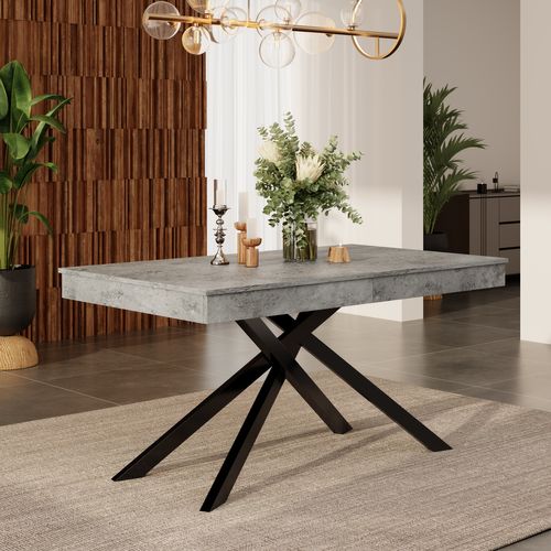 Table à Manger Extensible 140/180x80 Cm Avec Plateau Épais, Pieds Métalliques, En Mdf, Grise