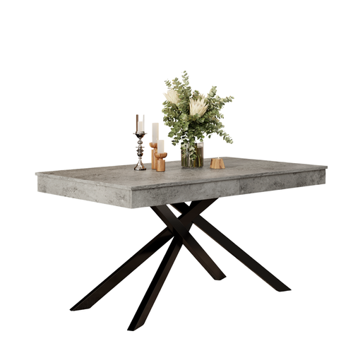 Table à Manger Extensible 140/180x80 Cm Avec Plateau Épais, Pieds Métalliques, En Mdf, Grise