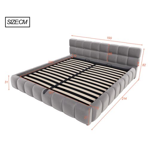 Lit Coffre Adulte 180x200 Cm Avec Rangement , Lit Double Avec Bande LED, Velours, Gris