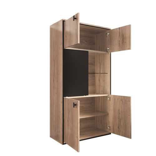 Vitrine Moderne 77,8x36x150 Cm Avec 4 Portes Et 1 Porte Coulissante Et LED, Bois, Couleur Bois