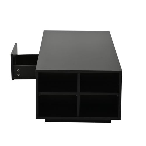 Table Basse Avec LED, Tiroir, Rangements Ouverts , Surface Brillante, En Panneau Particules, Noir