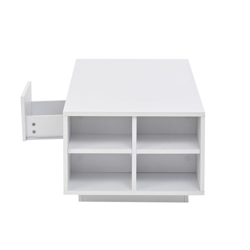 Table Basse Avec LED, Tiroir, Rangements Ouverts , Surface Brillante, En Panneau Particules, Blanc