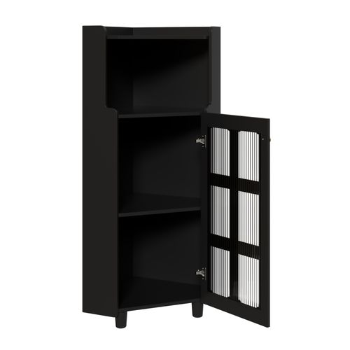 Caisson D'angle 63,5x124 Cm Armoire D'angle Avec LED, Étagère Ouverte, 1 Porte, En Mdf, Noir