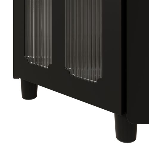 Caisson D'angle 63,5x124 Cm Armoire D'angle Avec LED, Étagère Ouverte, 1 Porte, En Mdf, Noir
