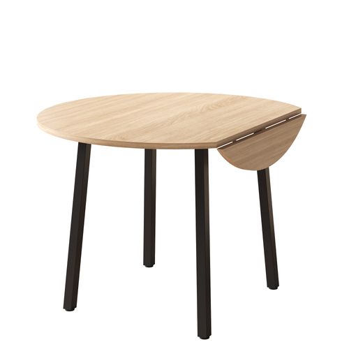 Table à Manger Rabattable Ronde ⌀ 100x75 Cm 2-4 Personnes, Pieds Métal, Mdf, Couleur Chêne