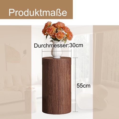 Table D'appoint Rond Ø 30x55 Cm, Bout De Canapé Salon, Mdf, Marron