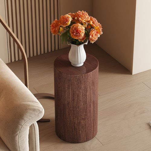 Table D'appoint Rond Ø 30x55 Cm, Bout De Canapé Salon, Mdf, Marron