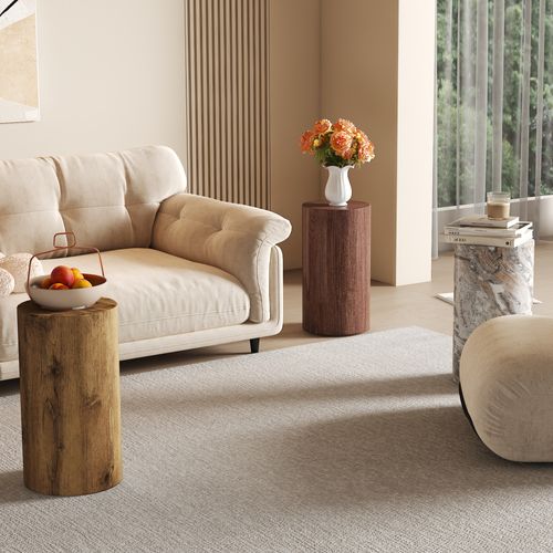 Table D'appoint Rond Ø 30x55 Cm, Bout De Canapé Salon, Mdf, Marron