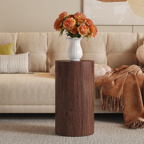 Table D'appoint Rond Ø 30x55 Cm, Bout De Canapé Salon, Mdf, Marron