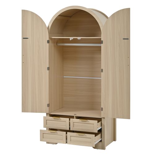 Armoire à Rangement 80x50x179 Cm Avec 2 Portes, 4 Tiroirs, Crochets, Barre De Penderie, Mdf, Chêne