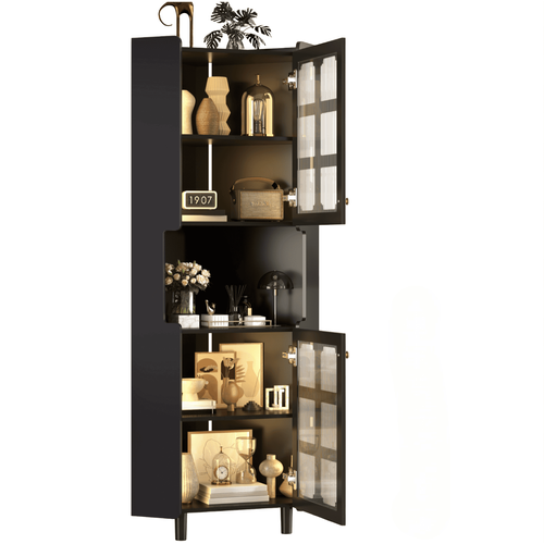 Caisson D'angle 63,5×157,5 Cm Avec LED, 2 Portes En Verre, Rangement, En Mdf, Noir