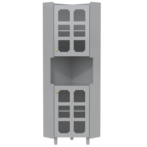 Caisson D'angle 63,5×157,5 Cm Avec LED, 2 Portes En Verre, Rangement, En Mdf, Gris