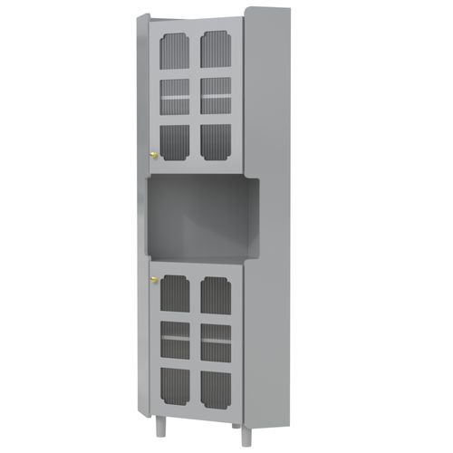 Caisson D'angle 63,5×157,5 Cm Avec LED, 2 Portes En Verre, Rangement, En Mdf, Gris