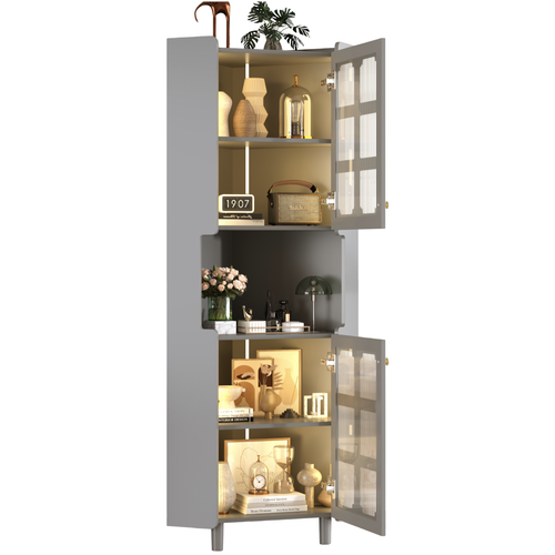 Caisson D'angle 63,5×157,5 Cm Avec LED, 2 Portes En Verre, Rangement, En Mdf, Blanc