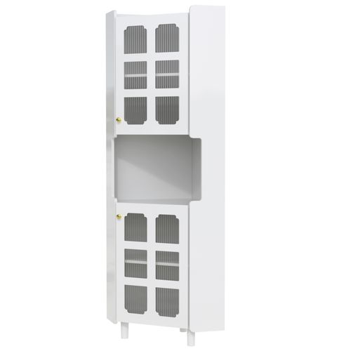 Caisson D'angle 63,5×157,5 Cm Avec LED, 2 Portes En Verre, Rangement, En Mdf, Blanc