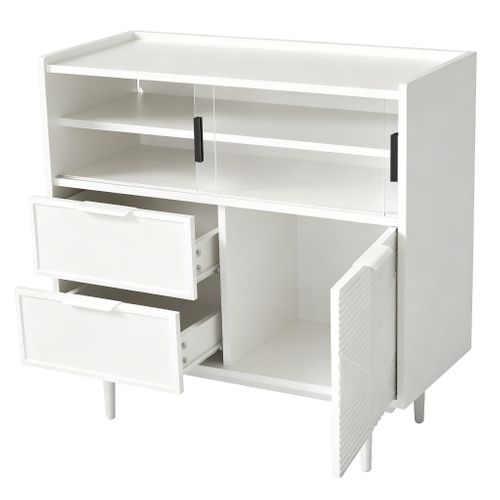Buffet Bas, Armoire De Rangement 80×35×80cm Avec 2 Tiroirs, LED, Portes, Rangements, En Mdf, Blanc