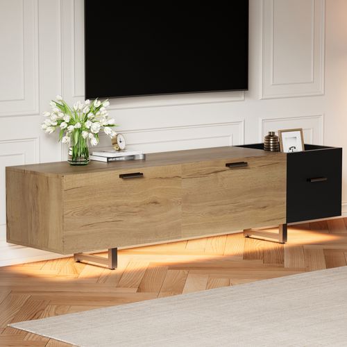 Meuble TV 180x38x49 Cm, LED, Armoire, 2 Tiroirs Et Compartiment De Rangement, Bois, Couleur Bois