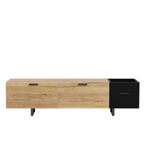 Meuble TV 180x38x49 Cm, LED, Armoire, 2 Tiroirs Et Compartiment De Rangement, Bois, Couleur Bois