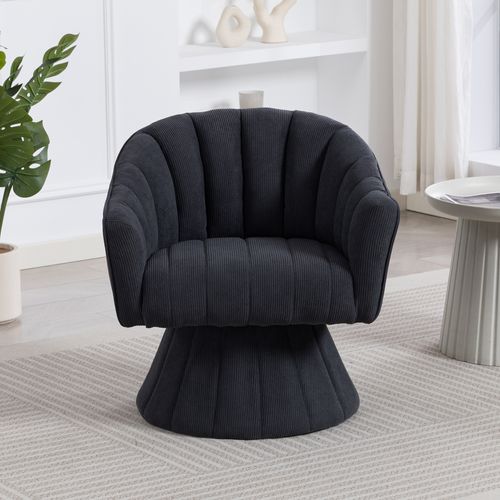 Fauteuil Pivotant 360° Moderne Avec Dossier Ergonomique, Accoudoirs, En Velours Côtelé, Gris Foncé