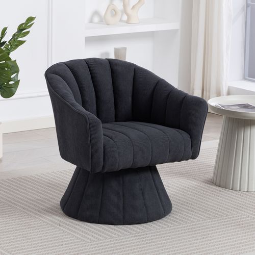 Fauteuil Pivotant 360° Moderne Avec Dossier Ergonomique, Accoudoirs, En Velours Côtelé, Gris Foncé