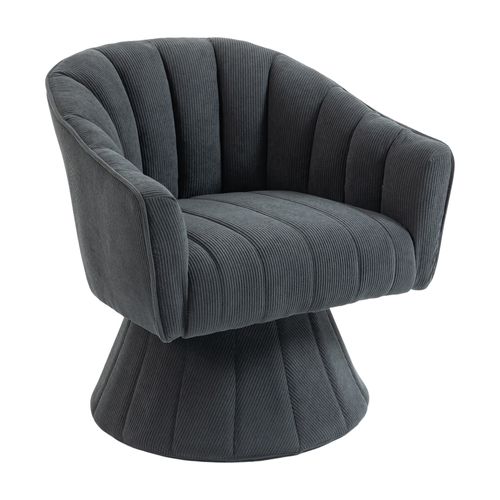 Fauteuil Pivotant 360° Moderne Avec Dossier Ergonomique, Accoudoirs, En Velours Côtelé, Gris Foncé