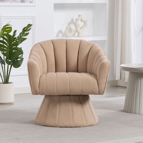 Fauteuil Pivotant 360° Moderne Avec Dossier Ergonomique, Accoudoirs, En Velours Côtelé, Kaki