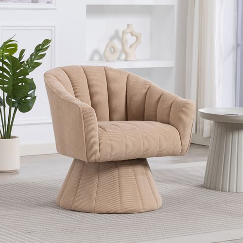 Fauteuil Pivotant 360° Moderne Avec Dossier Ergonomique, Accoudoirs, En Velours Côtelé, Kaki