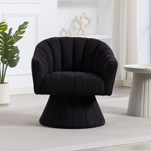 Fauteuil Pivotant 360° Moderne Avec Dossier Ergonomique Et Accoudoirs, En Velours Côtelé, Noir