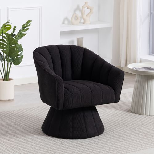 Fauteuil Pivotant 360° Moderne Avec Dossier Ergonomique Et Accoudoirs, En Velours Côtelé, Noir