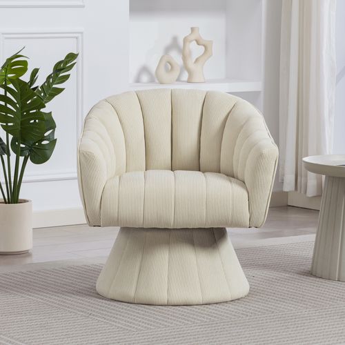 Fauteuil Pivotant 360° Moderne Avec Dossier Ergonomique Et Accoudoirs, En Velours Côtelé, Beige