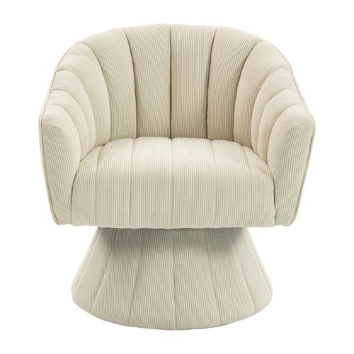 Fauteuil Pivotant 360° Moderne Avec Dossier Ergonomique Et Accoudoirs, En Velours Côtelé, Beige