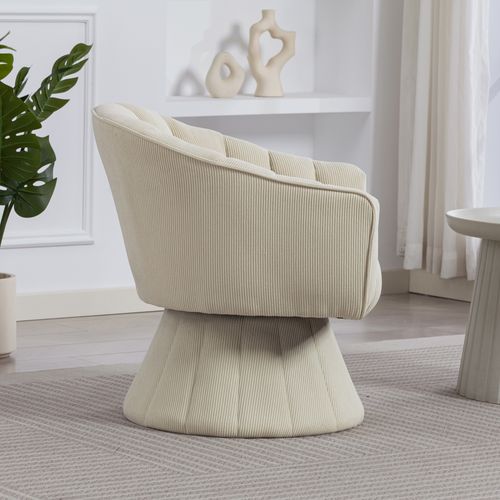 Fauteuil Pivotant 360° Moderne Avec Dossier Ergonomique Et Accoudoirs, En Velours Côtelé, Beige