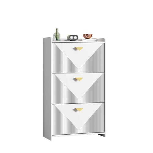 Buffet à Chaussures 70x30x120 Cm Avec 3 Portes Abattantes, 6 Compartiments Réglables, Mdf, Blanc