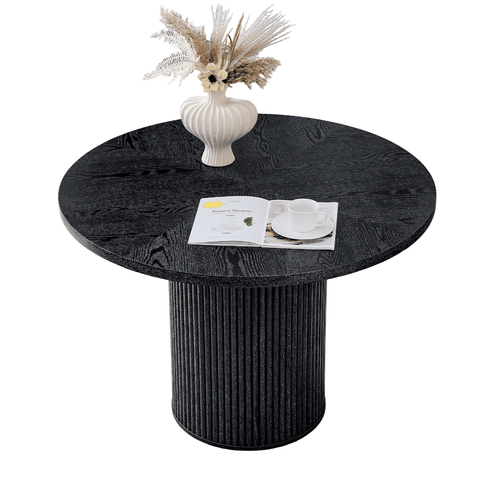 Table De Salle à Manger Ronde 100x76 Cm, 2,5 Cm D’épaisseur, Montage Facile, En Mdf/métal, Noir