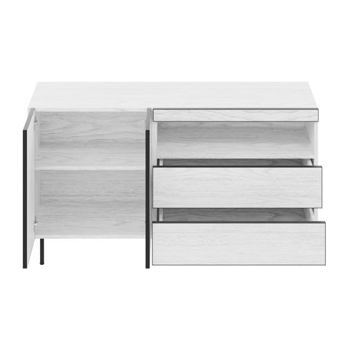 Buffet 140x42x77 Cm Avec 2 Tiroirs, 2 Portes Sans Poignées, Étagère Ouverte, Blanc