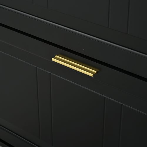 Buffet à Chaussures 70x24x120 Cm Avec 3 Portes Abattantes, 6 Compartiments, En Mdf, Noir