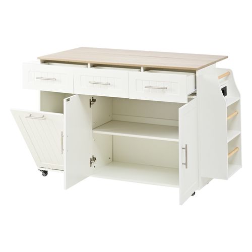 Îlot De Cuisine Mobile 120x40/70x90 Cm Avec 3 Tiroirs, 3 Prises, Rangements, Roulettes, Mdf, Blanc