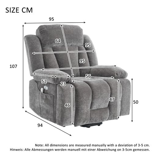 Fauteuil 95x94x107 Cm Avec Massage à 8 Points, Fonction Chauffante, Repose-pieds Et USB, Gris