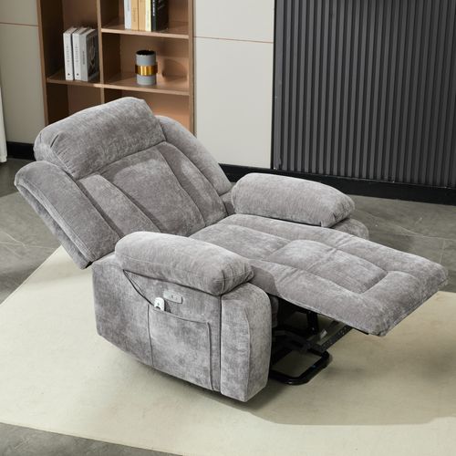 Fauteuil 95x94x107 Cm Avec Massage à 8 Points, Fonction Chauffante, Repose-pieds Et USB, Gris