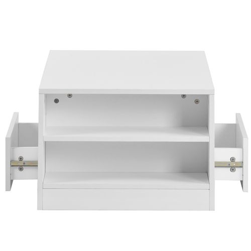 Table Basse LED 95x53x37 Cm, 2 Tiroirs Et Espaces De Rangement Ouverts, Panneaux Particules, Blanc