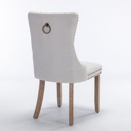 Lot De 2 Chaises De Salle à Manger Modernes Avec Dossier Haut Et Pieds En Bois, Lin, ​​beige