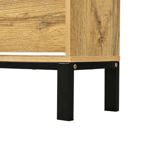 Buffet à Chaussures 63x24x147 Cm Avec 3 Portes Abattantes, Étagères Ouvertes, Mdf, Naturel