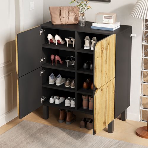 Buffet 80x38,5x95 Cm Armoire à Chaussures Avec Étagères Réglables, Pieds Métals, Portes, Mdf, Noir