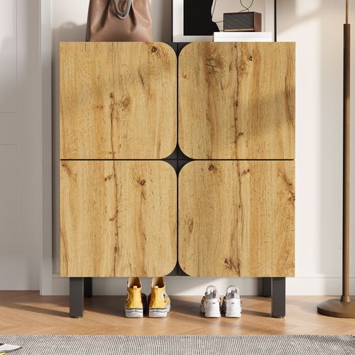 Buffet 80x38,5x95 Cm Armoire à Chaussures Avec Étagères Réglables, Pieds Métals, Portes, Mdf, Noir