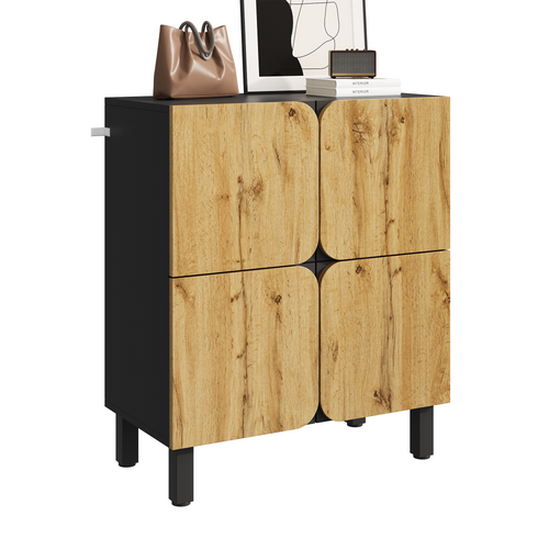 Buffet 80x38,5x95 Cm Armoire à Chaussures Avec Étagères Réglables, Pieds Métals, Portes, Mdf, Noir