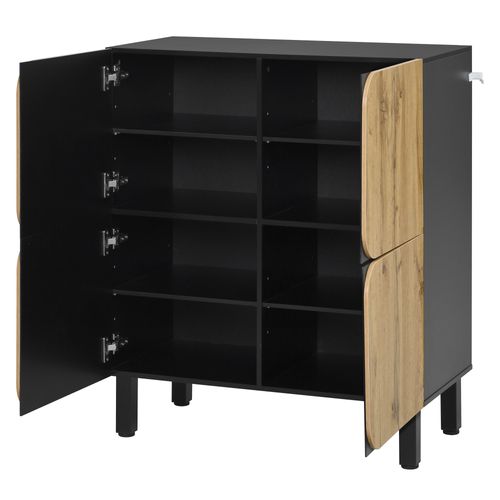 Buffet 80x38,5x95 Cm Armoire à Chaussures Avec Étagères Réglables, Pieds Métals, Portes, Mdf, Noir
