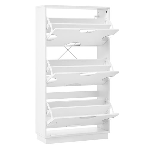 Buffet à Chaussures 63x24x120 Cm Avec 3 Portes, Motif De Miroir Rond, Rangement, Mdf, Blanc