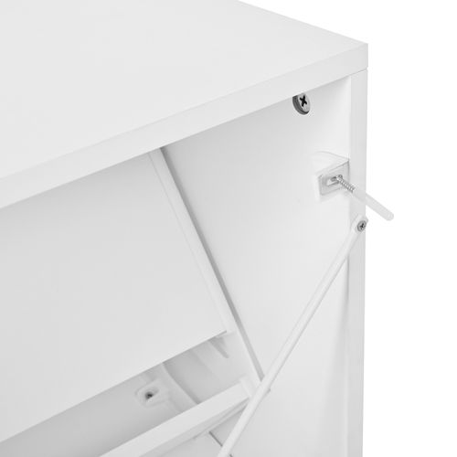 Buffet à Chaussures 63x24x120 Cm Avec 3 Portes, Motif De Miroir Rond, Rangement, Mdf, Blanc