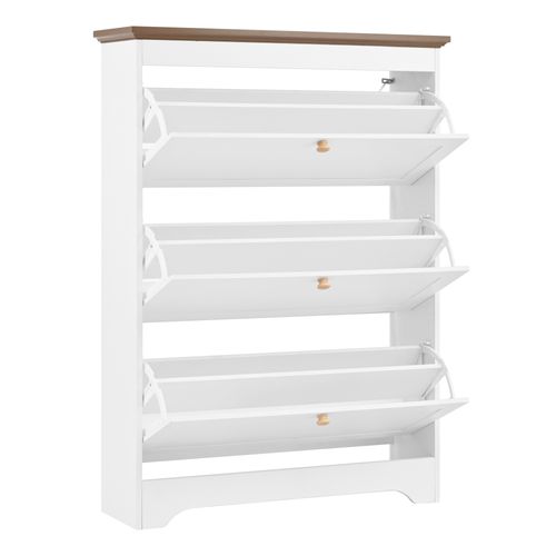 Buffet à Chaussures 87x26x120 Cm Avec 3 Portes, Étagère Supplémentaire, Poignées Rondes, Mdf, Blanc